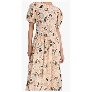 Ulla Johnson Eden Floral Puff Sleeve Smocked Waist Dress Size 8